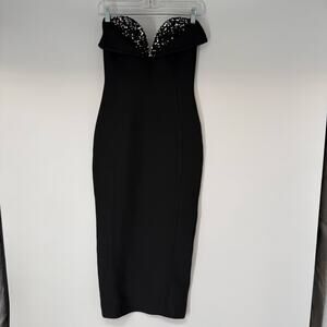 Bella Barnett Sheath Cocktail Dress Womens Med Black Silver Sequins Embellished